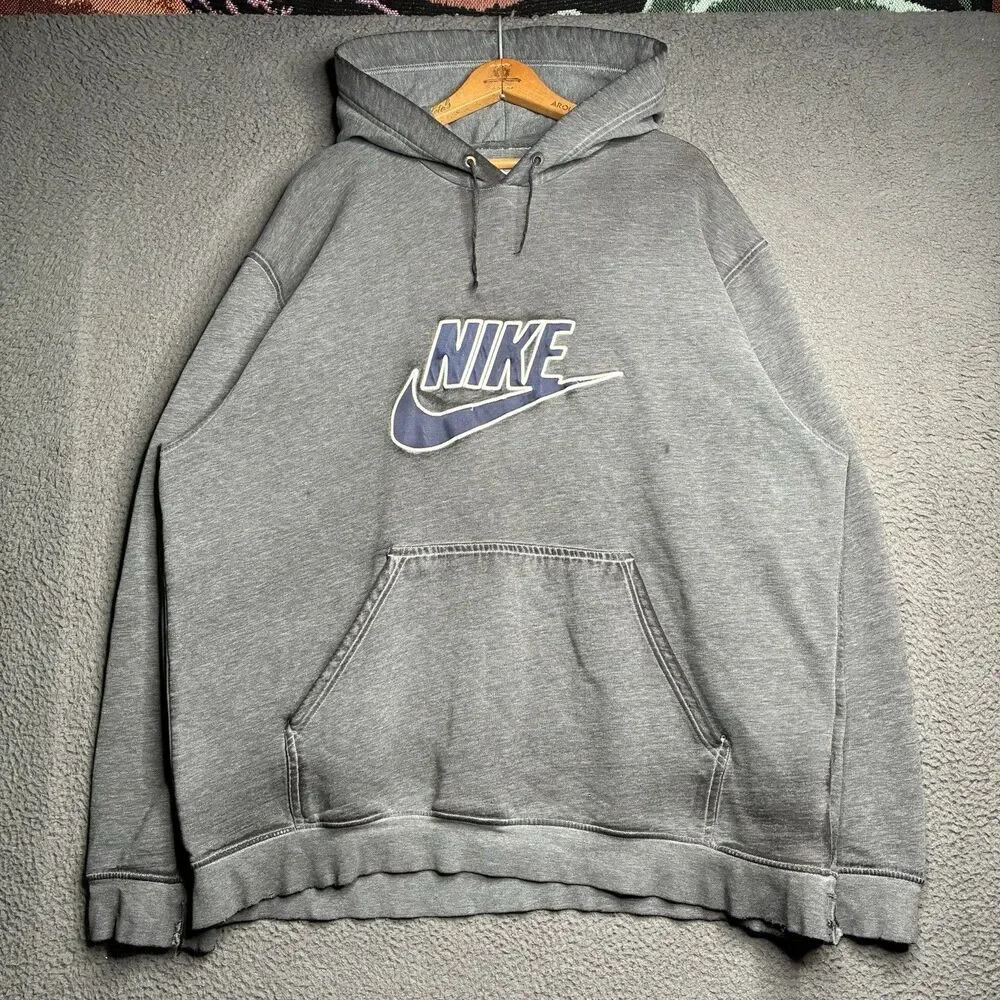 Vintage Nike Faded Center Swoosh Hoodie Silver Tag 2XL Sweatshirt Burnout